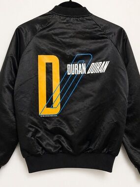 Vintage Duran Duran 1980s Black Satin Bomber Jacket Med Rocker Collector